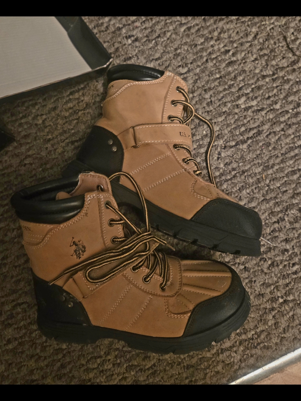 Kids Tan and Black Lace-Up Outdoor Boots